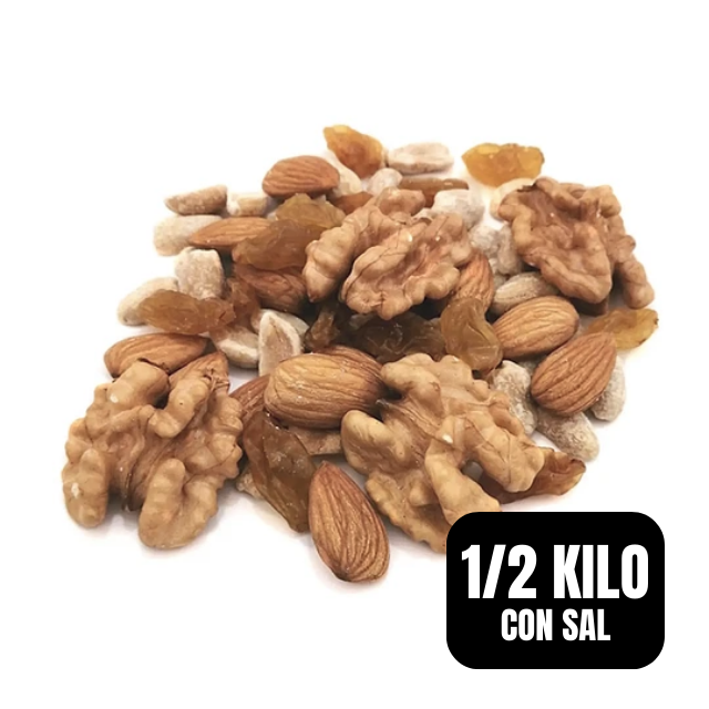 Mix frutos secos con sal(maní-almendras-nuez-pasas) 